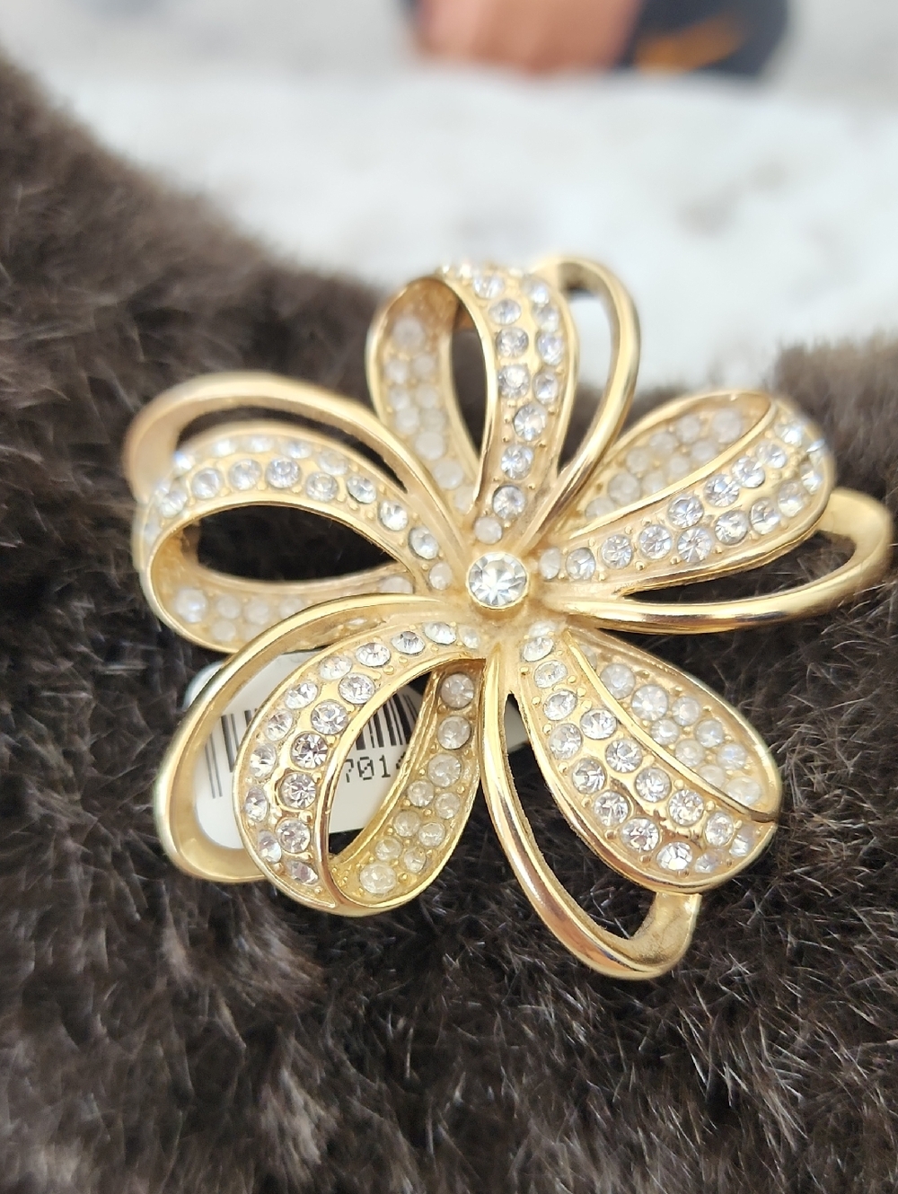 Monet Gold-Tone Flower Brooch with Clear Crystals